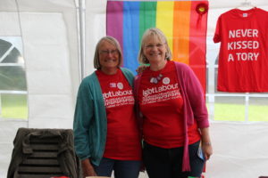 Cllr Cindy Matthews (left) and PPC Anne Snegrove (right) at Swindon and Wiltshire Pride in 2013
