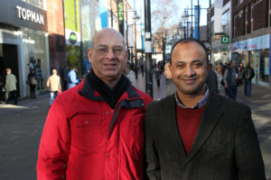 Cllr Bob Wright and Cllr Junab Ali in Swindon town centre.jpg