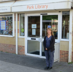 Councillor Fay Howard in front of Park Library