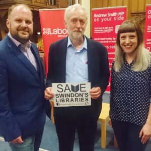 Jeremy Corbyn with Councillor Jim Robbins and Hayley Jackson