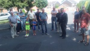 Councillor Derique Montaut and residents in Sedgebrook